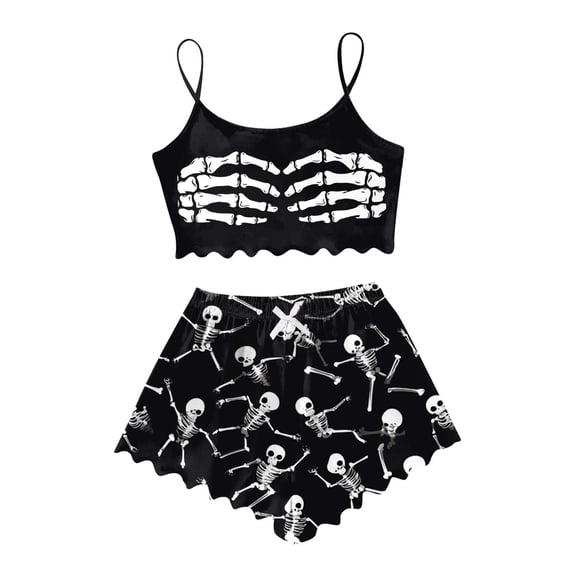 Muxikeji Clothes Silk Christmas Pajamas,Women'S Sleeveless Vest Shorts Set Casual Home Decoration Halloween Print Comfortable Home Wear