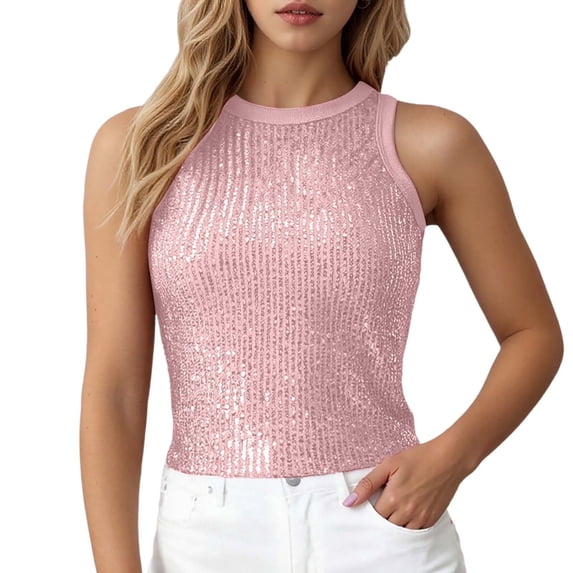 Muxikeji Clothes Summer Tops,Fashion Sequin Camisole Sleeveless Glitter Rhinestone Spaghetti Strap Tank Top for Women Casual Party Wear