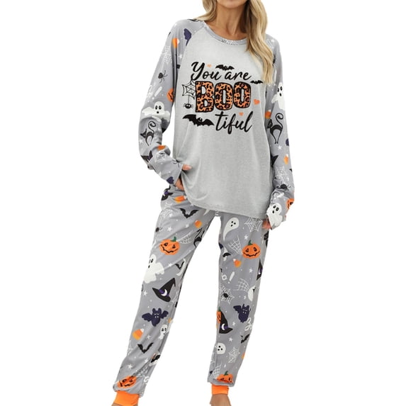Muxikeji Clothes Women Halloween Pajamas Women Pajama Sets Halloween Sleepwear Cozy Loungewear Two Piece Outfit Soft Comfortable Homewear Nightwear for Women