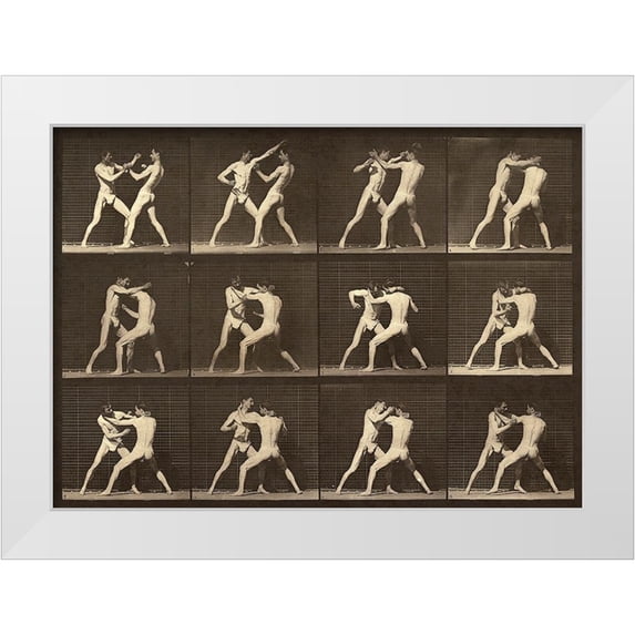 Muybridge, Eadweard J. 18x14 White Modern Wood Framed Museum Art Print Titled - Motion Study: Men Fighting