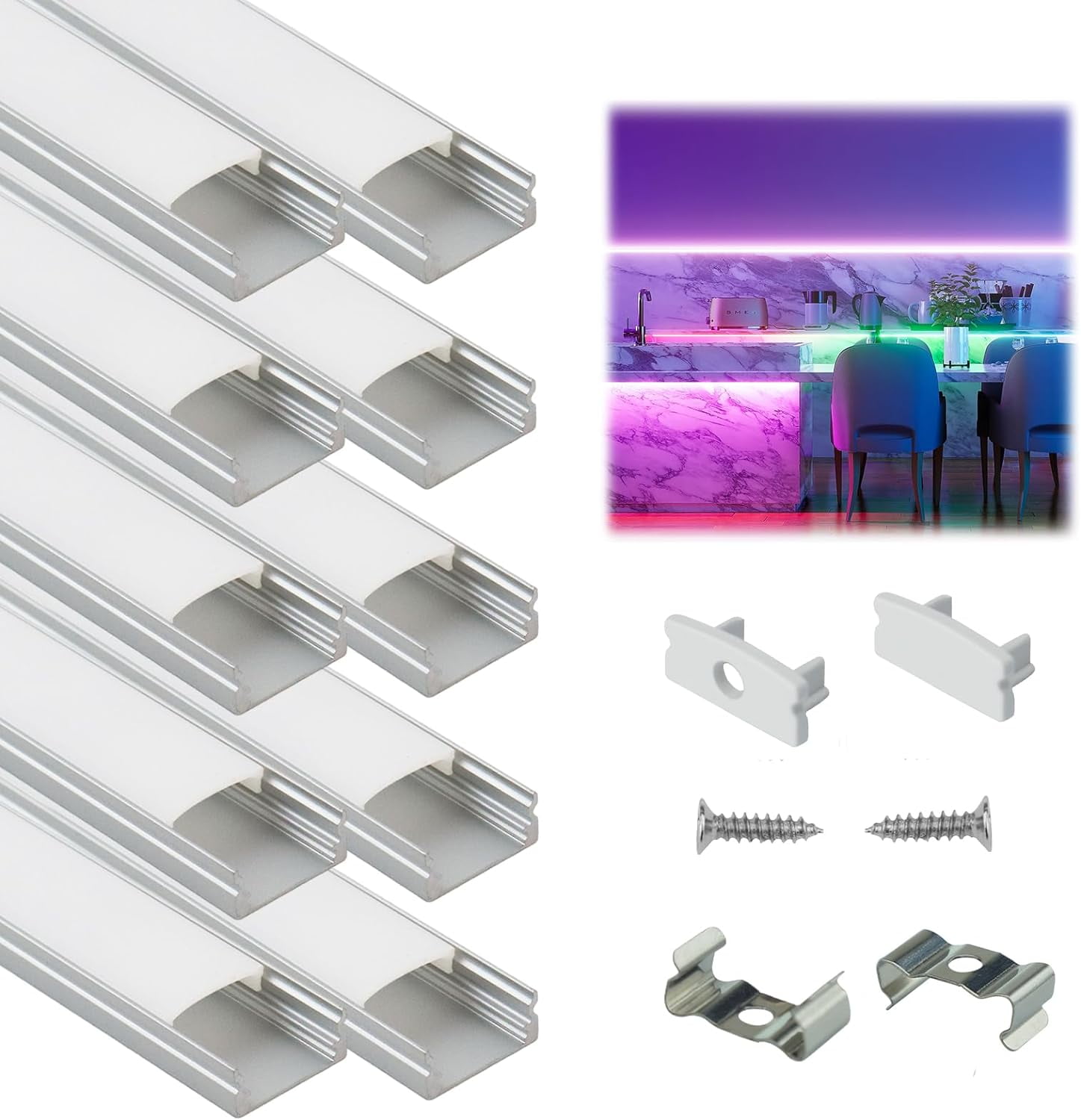 White Aluminum LED Channel System with Milky Cover, 10-Pack