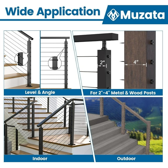 Muzata 10Pair Black Invisible Cable Railing kit 1/8" Swage Tensioner and Terminal Hidden T316 Stainless Steel for 2"x2" and 4"x4" Wood Metal Post Deck Stairs BlackCool System CR26