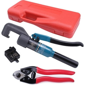 Muzata 45KN Upgraded Custom Hydraulic Hand Crimper Tool for 1/8" Stainless Steel Cable Railing Kit Hardware Wire Rope Swaging 1Pair Dies with Wire Cable Cutter CR09 CK12
