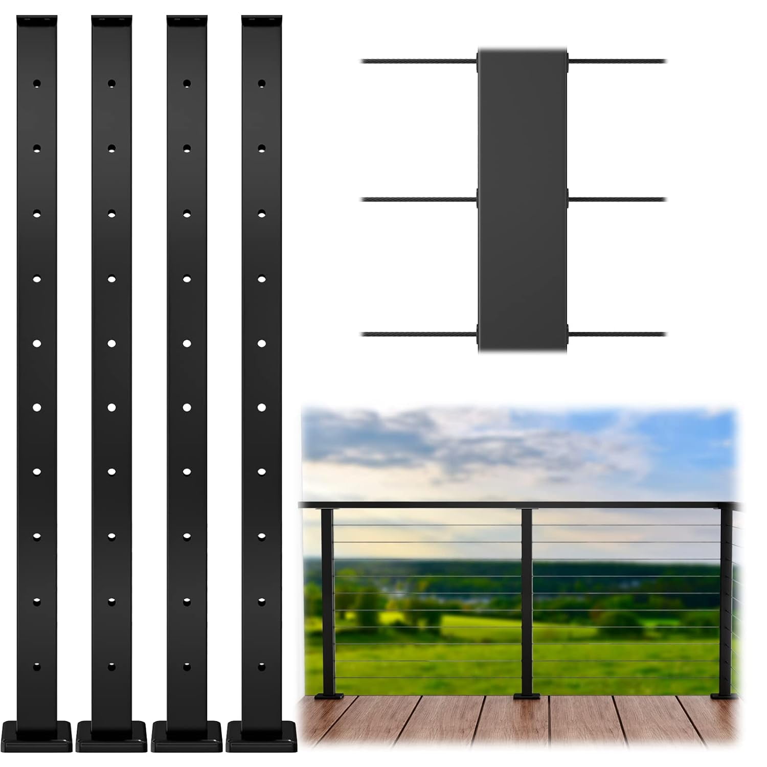 Muzata 4Pack Level drilled Cable Railing Post 36