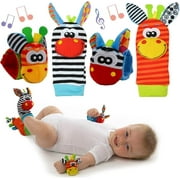 Muzhda Baby Soft Wrist Rattles Foot Finder Socks & Wrist Rattles - Toys for Baby Boy or Girl - Brain Development Toys - Hand and Foot Rattles