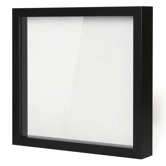 Muzilife 10x10 inch Shadow Box Picture Frame with Linen Board Deep Wood Glass Display Case, Black
