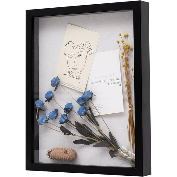 Muzilife 11x14 inch Shadow Box Picture Frame with Linen Board Deep Wood Glass Display Case, Black