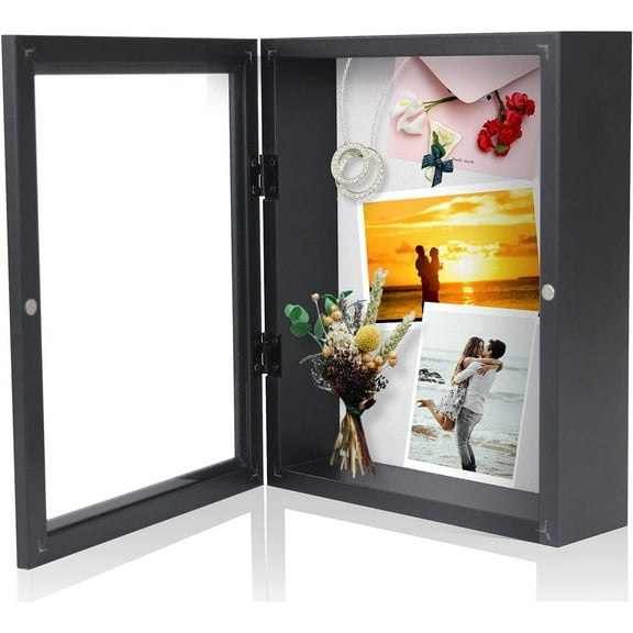 Muzilife 8x10 inch Shadow Box Picture Frame - 2.16" Deep Wood & Glass Display Case (Black)