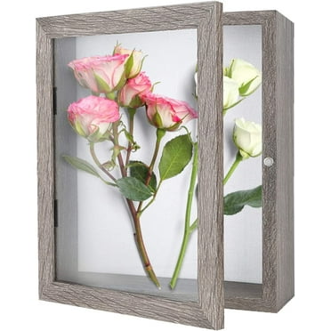 Muzilife 8x10 inch Shadow Box Picture Frame - 2.16 inch Deep Wood & Glass Display Case ,Texture Gray