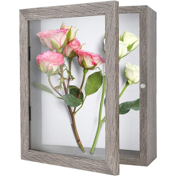 Muzilife 8x10 inch Shadow Box Picture Frame - 2.16 inch Deep Wood & Glass Display Case ,Texture Gray