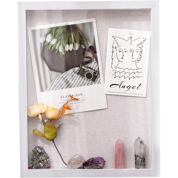 Muzilife 8x10 inch Shadow Box Picture Frame with Linen Board Deep Wood Glass Display Case,White