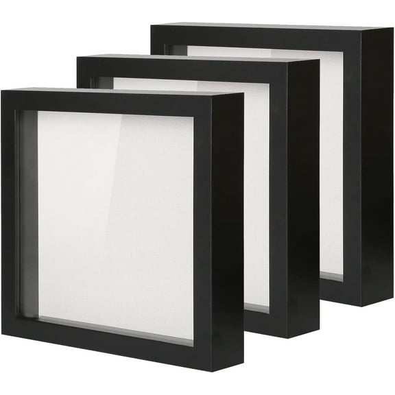 Muzilife 8x8 inch Shadow Box Picture Polished Frame with Linen Board Deep Wood & Glass Display Case, Black, 3pcs