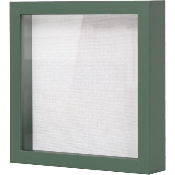 Muzilife 8x8 inch Wood Shadow Box Picture Frame Home Decor with Linen Board Deep Glass Display Case, Green