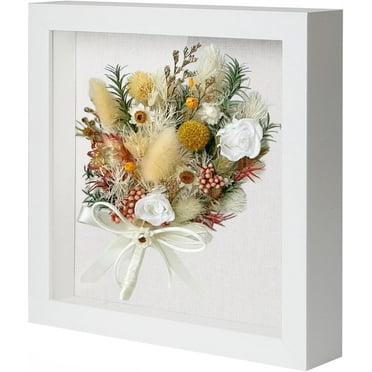 Muzilife 8x8 inch Wood Shadow Box Picture Frame Home Decor with Linen Board Deep Glass Display Case, White