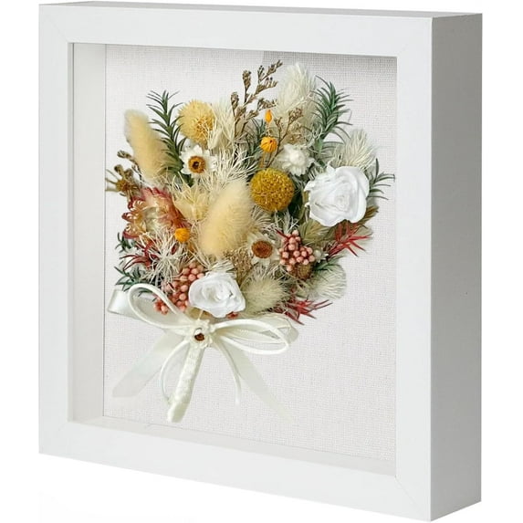 Muzilife 8x8 inch Wood Shadow Box Picture Frame Home Decor with Linen Board Deep Glass Display Case, White