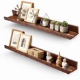 thumbnail image 1 of Muzilife Floating Wall Ledge Shelves with Lip - Set of 2 35.4inch Walnut Brown Wood Wall Mounted Picture Display Shelf, 1 of 1