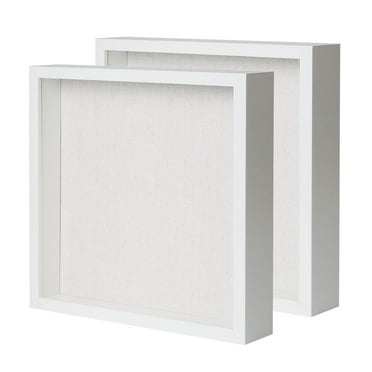Muzilife Shadow Box Picture Frame with Linen Board Deep Wood Glass Display Case (White, 2 pack 10x10)