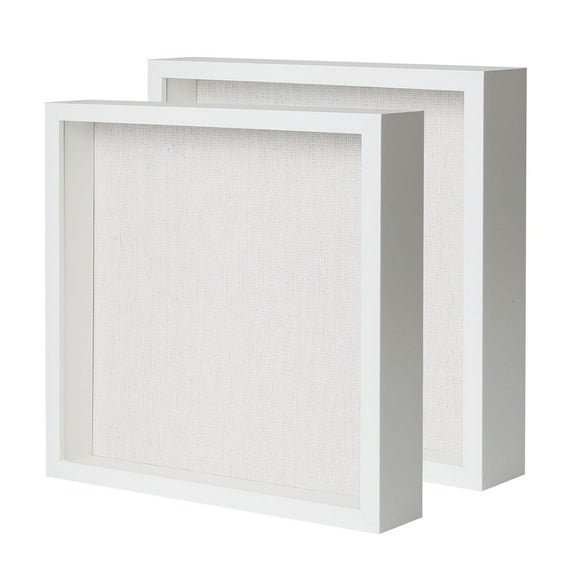 Muzilife Shadow Box Picture Frame with Linen Board Deep Wood Glass Display Case (White, 2 pack 10x10)