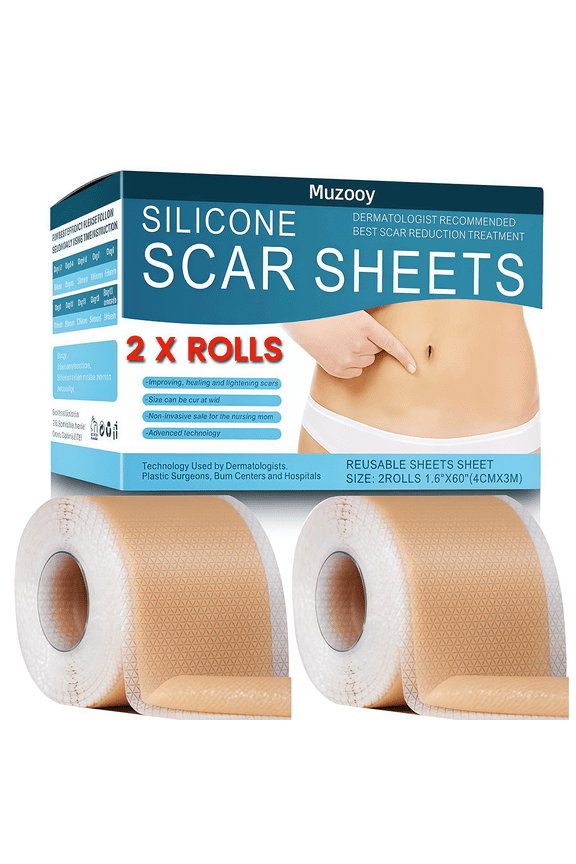 2 Rolls Silicone Scar Sheets, Medical Grade Silicone Scar Tape, Scar Removal Strips for Acne, Burn Scars C-Section, Keloid Surgery Scars Sheets
