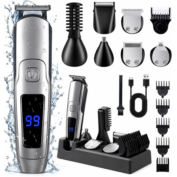 Muzpu Beard Trimmer for Men,All-in-One Trimmer Kit - IPX7 Waterproof,LED Display, Wet/Dry Shower-Safe,Hair Clipper for Men,Grooming Kit for Nose Body Face & Mustache