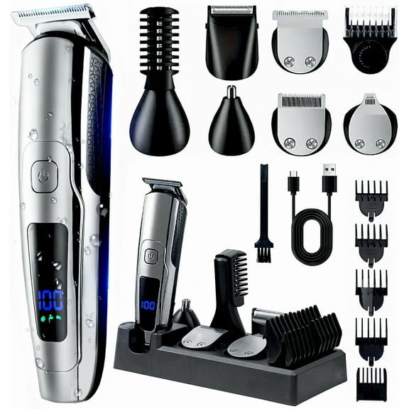 Muzpu Beard Trimmer for Men,All-in-One Trimmer Kit - IPX7 Waterproof,LED Display, Wet/Dry Shower-Safe,Hair Clipper for Men,Grooming Kit for Nose Body Face & Mustache