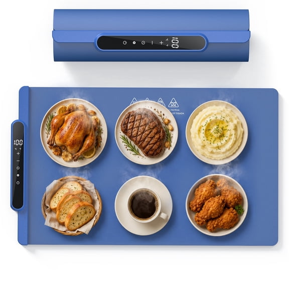 GOLDLEMON Electric Warming Mat for Food, Rollable Silicone Warming Tray with 122°F-212°F Adjustable Temp & 10H Timer, Large Portable Food Warmer for Parties, Buffets, Countertops, Fast Heating
