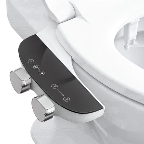 GOLDLEMON Non-Electric Bidet Attachment for Toilet, Ultra-Slim Bidet Toilet Seat with Dual Knobs for Precise Pressure Control, 3 Cleaning Modes: Feminine, Posterior & Self-Cleaning Nozzle, Brass