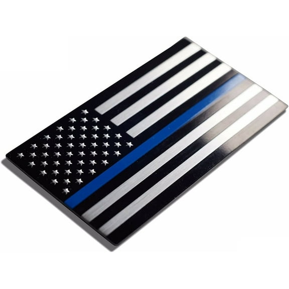 Muzzys-Premium Aluminum Thin Blue LINE American Flag Decal Emblem Sticker Badge 3.2"x1.75" United States Back The Blue Universal Stick On Car Truck Bumper Window Glass Patriotic Gift Made in The USA…