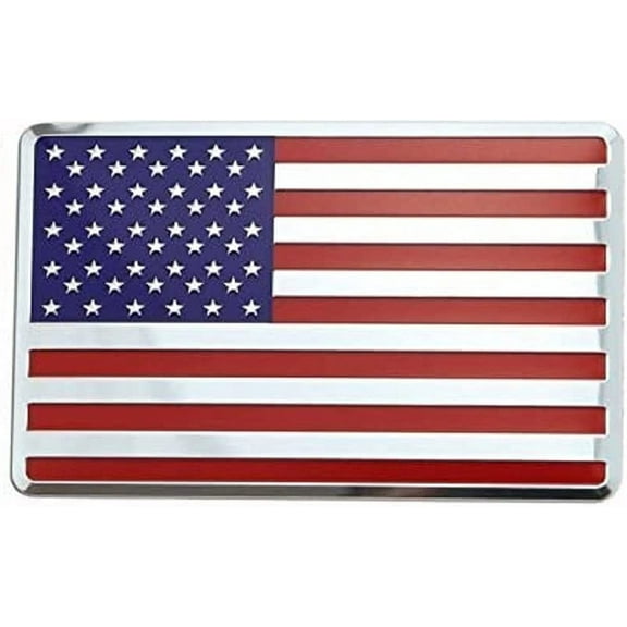 Muzzys-Premium Aluminum- United States American Flag Decal Emblem Sticker Badge 3.125"x2" Universal Stick Anywhere 4th of July Car Truck Bumper Window Glass Patriotic Gift Stocking Stuffer Made in USA