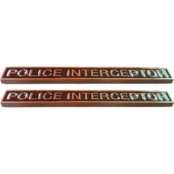 Muzzys (SET OF TWO) Police Interceptor Emblems, Compatible with: Ford Crown Vic Victoria CVPI P71 Universal Stick On Mustang Taurus Explorer Edge F150, Chevrolet Caprice Impala Tahoe, Trunk Door