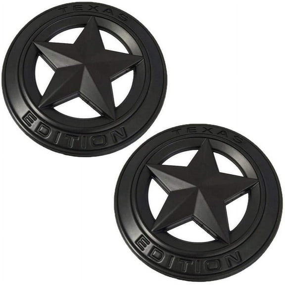 Muzzys (SET OF TWO) Texas Edition Star ALL BLACK Round 3" Shield Emblem Universal StickOn FITS Tundra, Tacoma, F150, Silverado, Titan, Hood, Door, Tailgate, Grille, Fender, etc