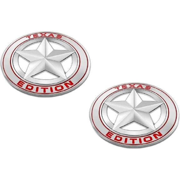 Muzzys (SET OF TWO) Texas Edition Star CHROME/RED Round 3" Shield Emblem Universal Stick-On FITS Tundra, Tacoma, F150, Silverado, Titan, Hood, Door, Tailgate, Grille, Fender, etc