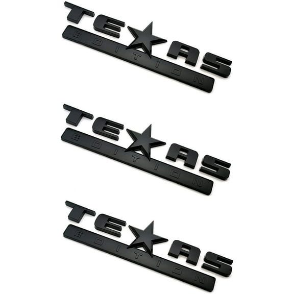 Muzzys (Set of 3) Texas Edition GLOSS BLACKED OUT 3M Stick On Emblem Badge FITS GMC Sierra Chevy Silverado Suburban Tahoe Ford F150 Dodge Ram Nissan Titan Truck