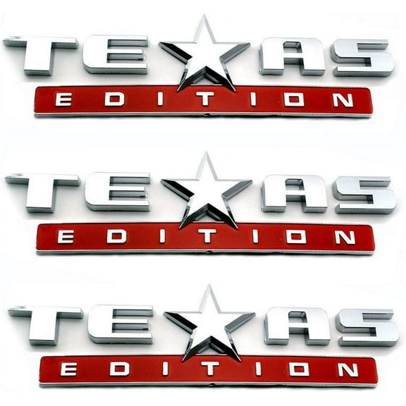 Muzzys (Set of THREE) Texas Edition CHROME AND RED 3M Stick On Emblem Badge FITS GMC Sierra Chevy Silverado Suburban Tahoe Ford F150 Dodge Ram Nissan Titan Truck