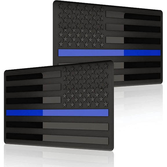 Muzzys (Set of Two) 3"x5" All Black Thin Blue Line Embossed Left & Right American Flag Decal Emblem Sticker Badge Back The Blue United States Stick On Car Truck Window Glass Made in USA