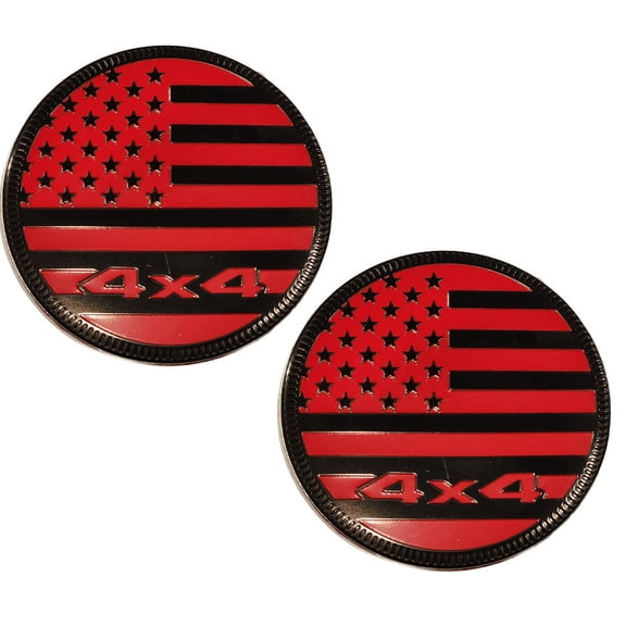 Muzzys (Set of Two) 4x4 Metal 3D American Flag Emblems 2.4" Black and Red Round USA Fender Badge Fits Jeep Wrangler Grand Cherokee Liberty Trail Rated USA YJ TJ JK JL FJ RZR Can Am Stick On Patriotic