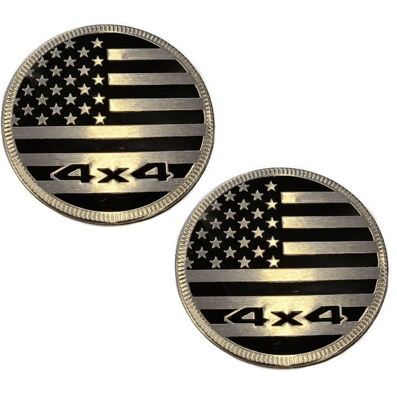 Muzzys (Set of Two) 4x4 Metal 3D American Flag Emblems 2.4" Chrome Black Round USA Fender Badge Fits Jeep Wrangler Grand Cherokee Liberty Trail Rated USA YJ TJ JK JL FJ RZR Can Am Stick On Patriotic