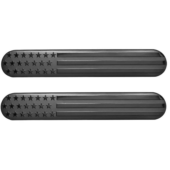 Muzzys (Set of Two) Aluminum All Black Subdued American Flag Decal Emblem Sticker Badge NO Quarter Given 6"x1" United States Stick On Car Truck Feder Door Window Glass, Made in The USA