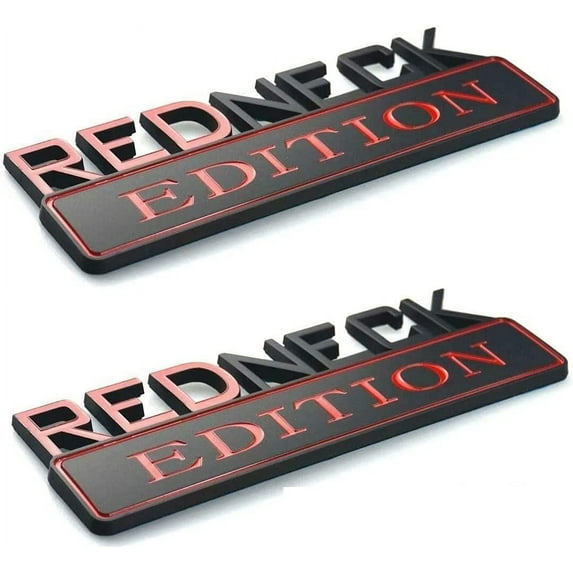 Muzzys (Set of Two) Redneck Edition Emblems, Black and Red, 7" Wide, Large, Decal Sticker Car Truck Badge USA America