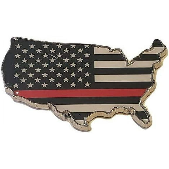 Muzzys THIN RED LINE AMERICAN FLAG IN SHAPE OF THE UNITED STATES Emblem Decal USA US METAL Badge Universal Stick On FITS Silverado Suburban Tahoe GMC Sierra F150 Ram Red Lives Matter Firefighter 9/11