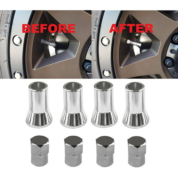 Muzzys TR413 Chrome Valve Stem Sleeves and Caps Dress Up Kit, Set of 4 for Car and Truck Rubber Tire Valve Stems, for 0.8" Tall Stems