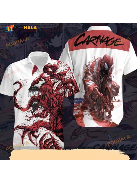 Mv Venom Carnage Red Symbiote Red White Aloha Funny Hawaiian Shirt