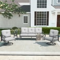 thumbnail image 1 of Mvpipi 4 Piece Aluminum Patio Furniture Set, Metal Outdoor Conversation Set w/3-Seat Sofa, 2 Rocking Swivel Chairs, Side Table, Patio Bistro Set w/5" Thickened Cushions for Backyard, Poolside, Gray, 1 of 8