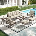 thumbnail image 1 of Mvpipi 7 Piece Aluminum Patio Conversation Set, Outdoor Metal Furniture Set w/Rocking Swivel Chairs, 3-Seat Sofa, Ottomans and Coffee Side Table, 5" Thickened Cushions for Backyard, Poolside, Beige, 1 of 9