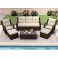 thumbnail image 1 of Mvpipi Outdoor Patio Furniture Set with Swivel Chairs and Ottoman, 6 Pieces All-Weather Wicker Patio Conversation Sets with Sofa and Coffee Table for Backyard, Porch, Balcony, Beige, 1 of 9