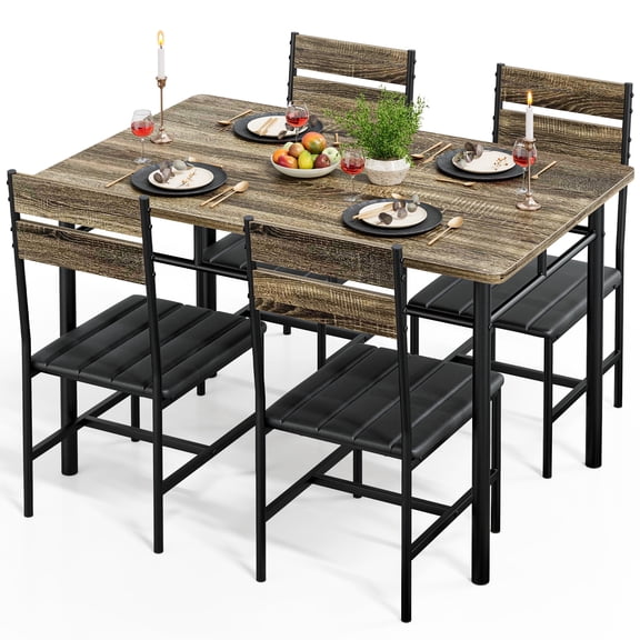 Mvvte 5-Piece Dining Table Set with Upholstered Padded Chairs, Industrial Kitchen Table Set with 4 Chairs for Small Space, Apartment, Gray