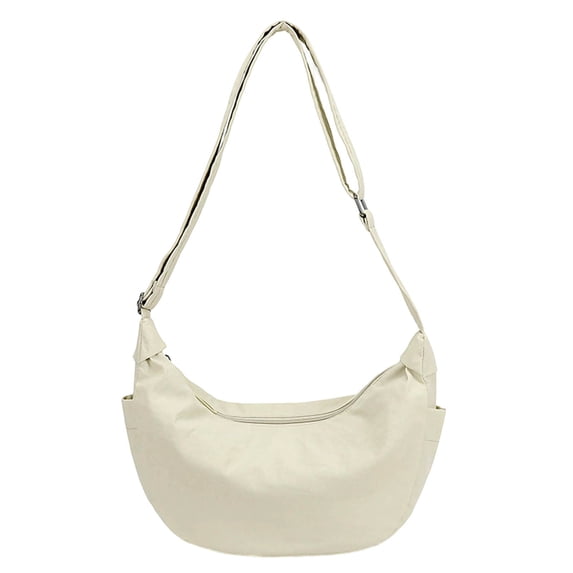 Mwjwdo Adjustable Strap Soft Nylon Crescent Hobo Crossbody Bag, Casual Large Capacity Sling Shoulder Purse for Ladies Daily Outfit Beige