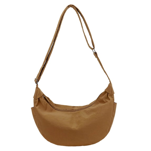 Mwjwdo Adjustable Strap Soft Nylon Crescent Hobo Crossbody Bag, Casual Large Capacity Sling Shoulder Purse for Ladies Daily Outfit Brown