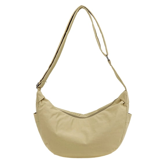 Mwjwdo Adjustable Strap Soft Nylon Crescent Hobo Crossbody Bag, Casual Large Capacity Sling Shoulder Purse for Ladies Daily Outfit Khaki
