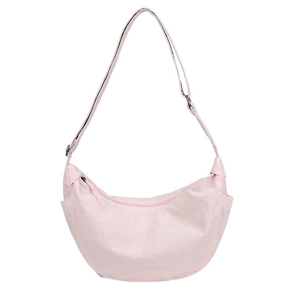 Mwjwdo Adjustable Strap Soft Nylon Crescent Hobo Crossbody Bag, Casual Large Capacity Sling Shoulder Purse for Ladies Daily Outfit Pink